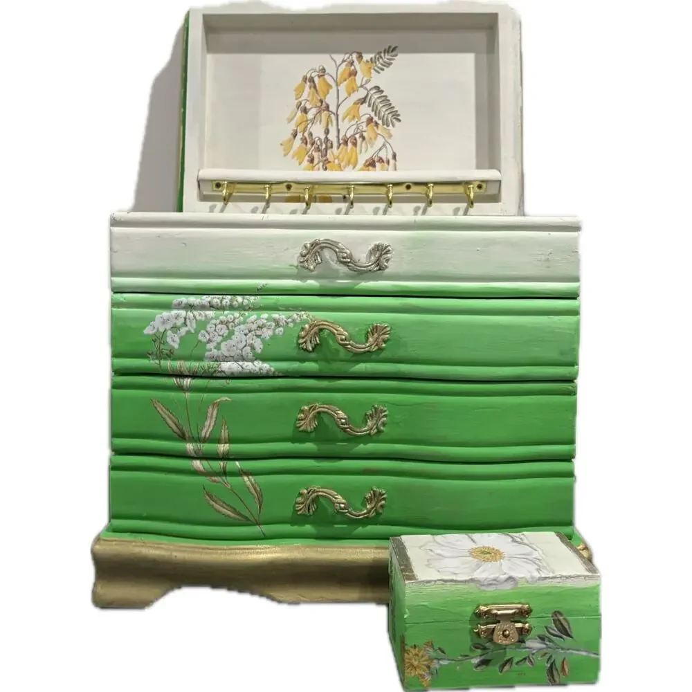 Upcycled Solid Wood Chest Jewelry Box with Bonus Trinket Box